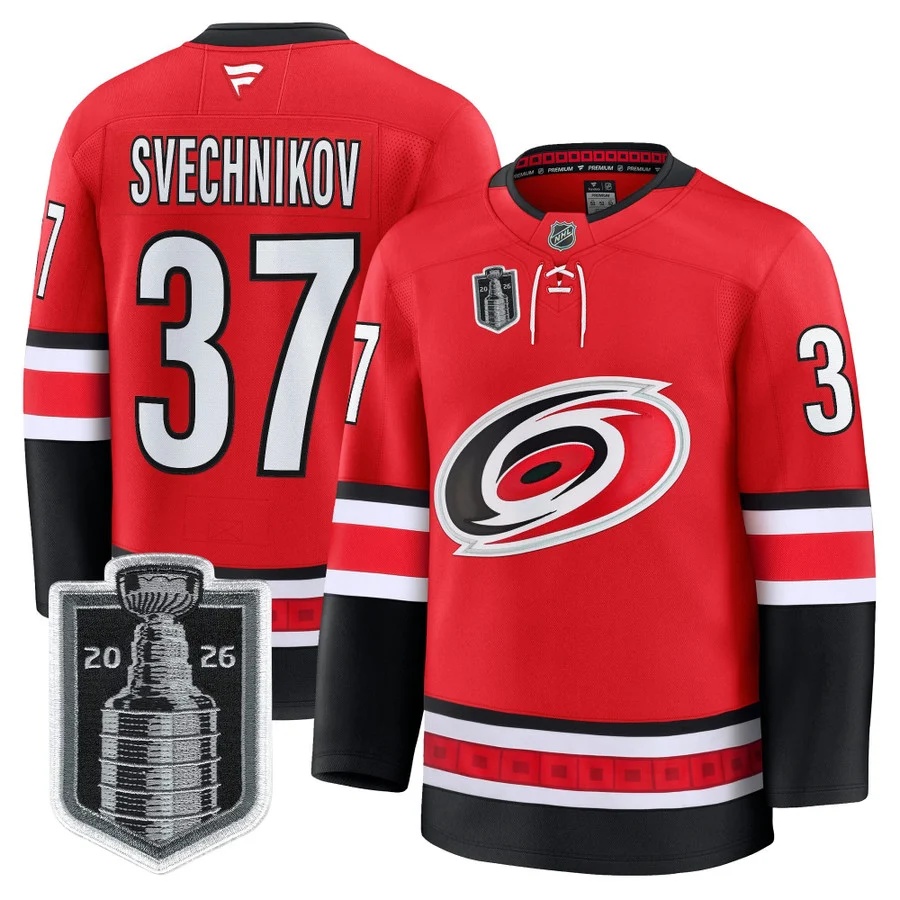 Men's Carolina Hurricanes 2026 Stanley Cup Patch Premium Jersey RED #37 ANDREI SVECHNIKOV