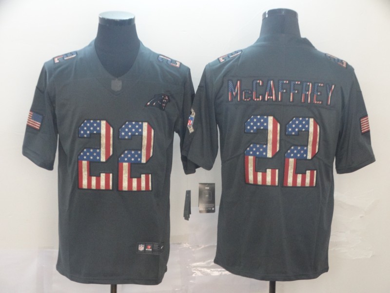 Men's Carolina Panthers #22 Christian McCaffrey Charcoal Nike USA Flag Retro Football Stitched Jersey