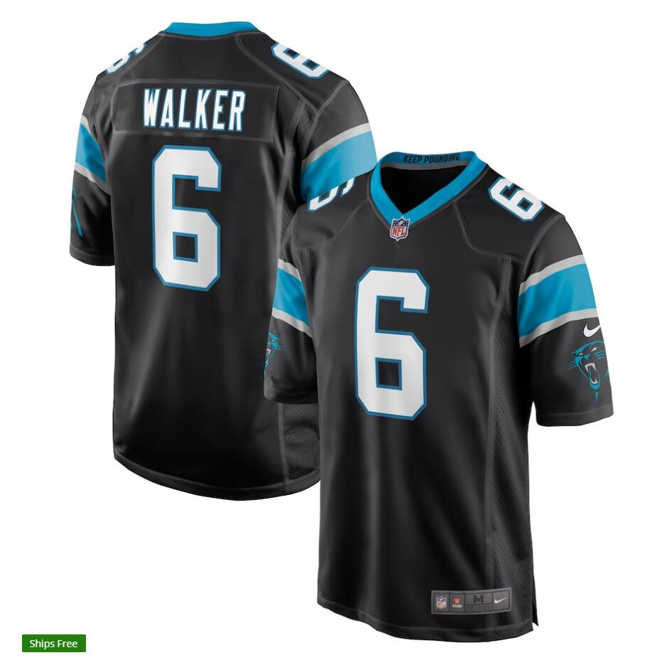 Men's Carolina Panthers #6 P.J. Walker Nike Black Game Football Jersey