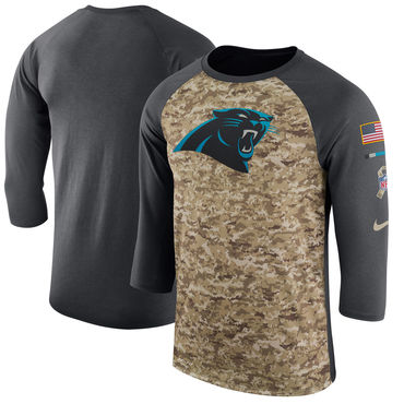 Men's Carolina Panthers Nike Camo Anthracite Salute To Service Sideline Legend Performance Three-Quarter Sleeve T Shirt
