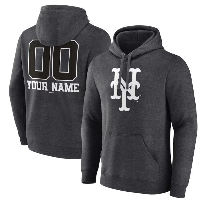 Men's Charcoal New York Mets Personalized Monochrome Name & Number Pullover Hoodie