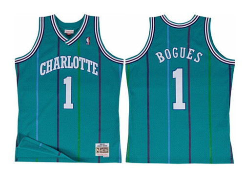 Men's Charlotte Hornets #1 Muggsy Bogues Aqua Throwback Stitched Jersey