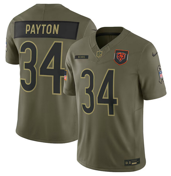 Men's Chicago Bears #34 Walter Payton Olive 2025 Salute to Service Limited Football Stitched Jersey
