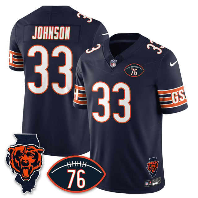Men's Chicago Bears Honor Steve McMichael Jersey NAVY #33 JAYLON JOHNSON