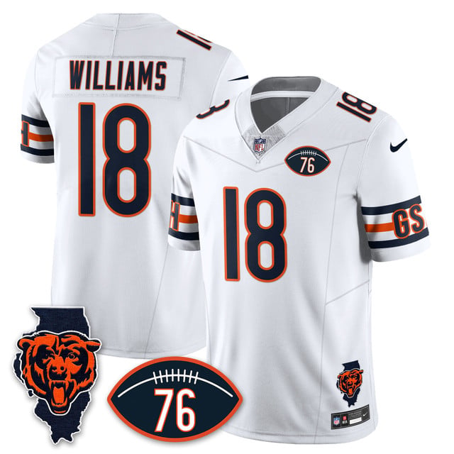 Men's Chicago Bears Honor Steve McMichael Jersey WHITE #18 CALEB WILLIAMS