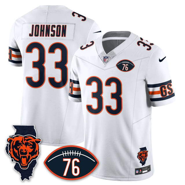 Men's Chicago Bears Honor Steve McMichael Jersey WHITE #33 JAYLON JOHNSON