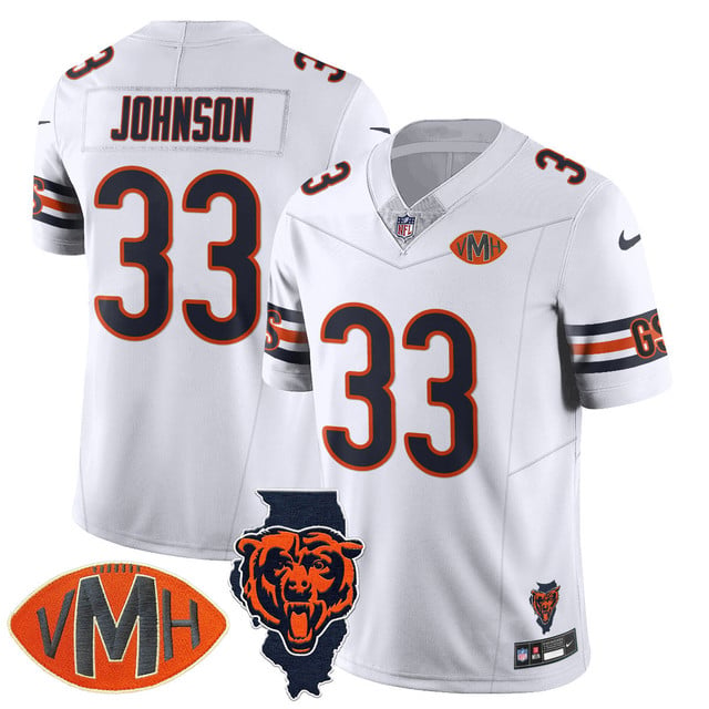 Men's Chicago Bears Honor Virginia Halas McCaskey Jersey WHITE #33 JAYLON JOHNSON