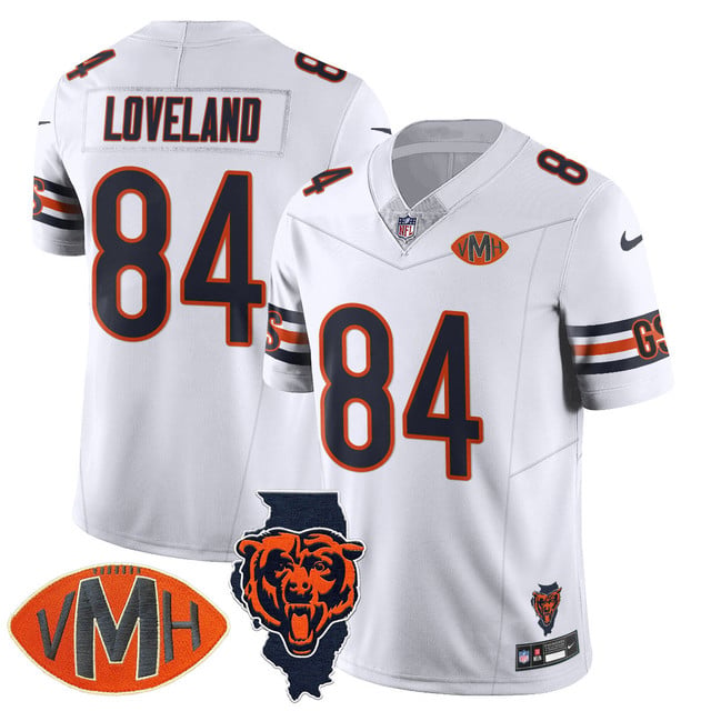Men's Chicago Bears Honor Virginia Halas McCaskey Jersey WHITE #84 COLSTON LOVELAND