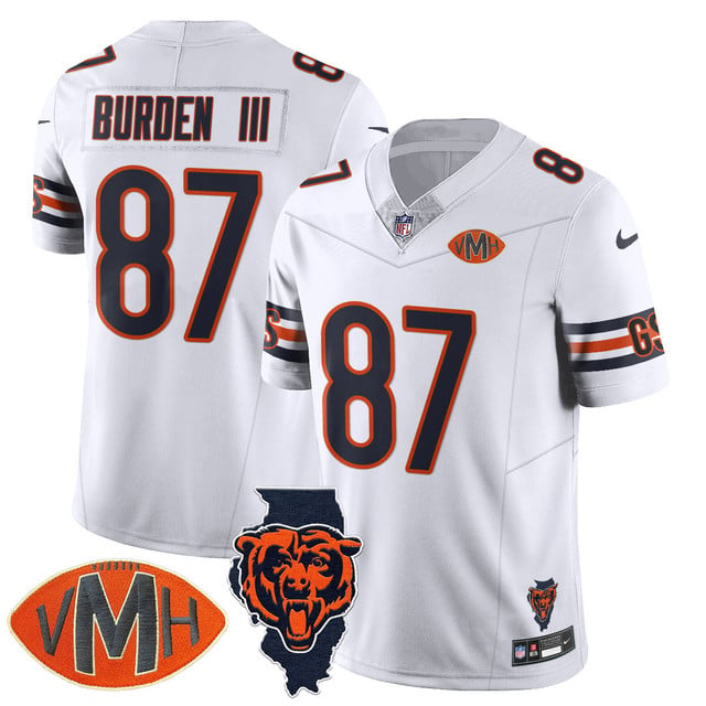Men's Chicago Bears Honor Virginia Halas McCaskey Jersey WHITE #87 LUTHER BURDEN III