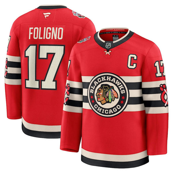 Men's Chicago Blackhawks #17 Nick Foligno Fanatics Red 2025 NHL Winter Classic Premium Jersey 