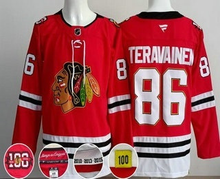 Men's Chicago Blackhawks #86 Teuvo Teravainen Red 100 Years Anniversary Authentic Jersey