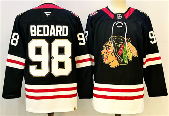 Men's Chicago Blackhawks #98 Connor Bedard Black Stitched Hockey Jersey