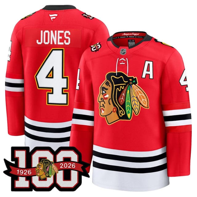 Men's Chicago Blackhawks 100th Anniversary Premium Jersey RED#4 SETH JONES