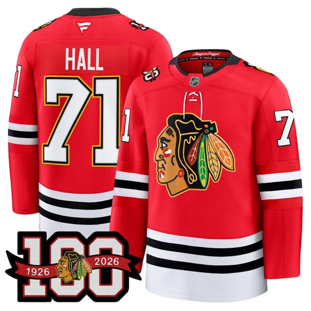 Men's Chicago Blackhawks 100th Anniversary Premium Jersey RED#71 TALOR HALL