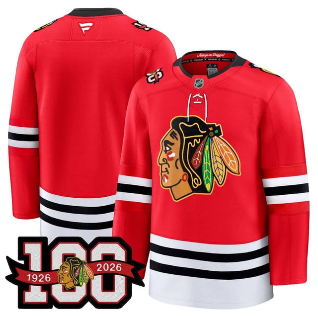 Men's Chicago Blackhawks 100th Anniversary Premium Jersey RED BLANK