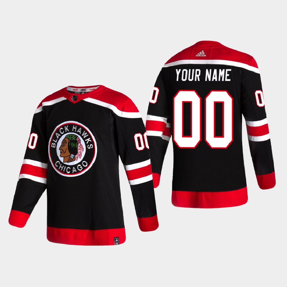 Men's Chicago Blackhawks Custom adidas 2020-21 Reverse Retro Authentic Black Jersey Stitched