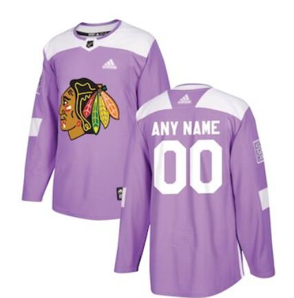 Men's Chicago Blackhawks adidas Purple 2018 Hockey Fights Cancer Custom Practice Jersey Stitched