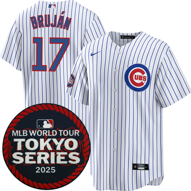 Men's Chicago Cubs #17 Vidal Bruj??n White 2025 World Tour Tokyo Series Home Stitched Baseball Jersey