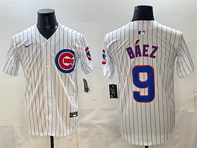 Men's Chicago Cubs #9 Javier B??ez White Home Limited Stitched Baseball Jersey