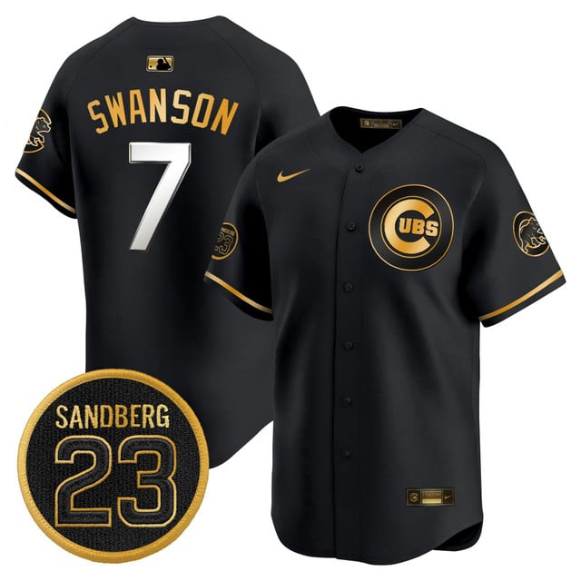 Men's Chicago Cubs 'Ryne Sandberg Tribute' Vapor Premier Limited Jersey V2 black #7 Dansby Swanson
