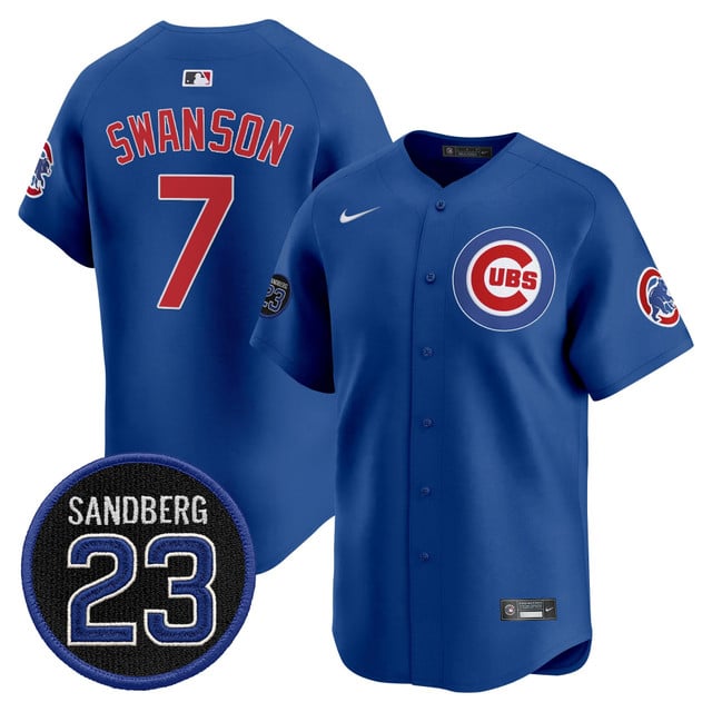 Men's Chicago Cubs 'Ryne Sandberg Tribute' Vapor Premier Limited Jersey V2 royal #7 Dansby Swanson
