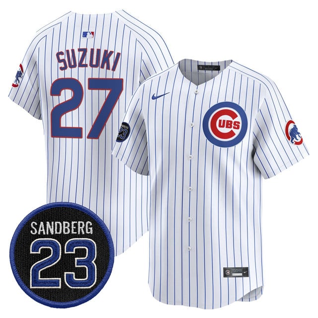 Men's Chicago Cubs 'Ryne Sandberg Tribute' Vapor Premier Limited Jersey V2 white #27 Seiya Suzuki