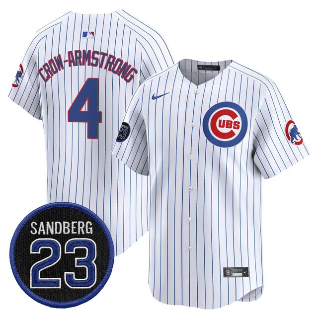 Men's Chicago Cubs 'Ryne Sandberg Tribute' Vapor Premier Limited Jersey V2 white #4 Pete Crow-Armstrong