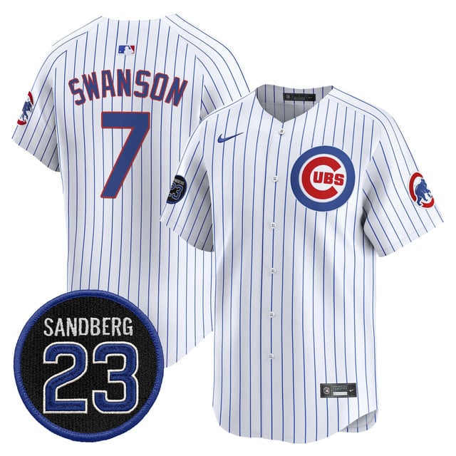 Men's Chicago Cubs 'Ryne Sandberg Tribute' Vapor Premier Limited Jersey V2 white #7 Dansby Swanson