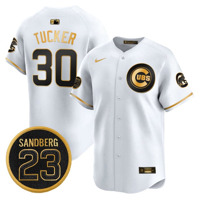 Men's Chicago Cubs 'Ryne Sandberg Tribute' Vapor Premier Limited Jersey V2 white gold #30 Kyle Tucker
