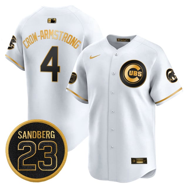 Men's Chicago Cubs 'Ryne Sandberg Tribute' Vapor Premier Limited Jersey V2 white gold #4 Pete Crow-Armstrong