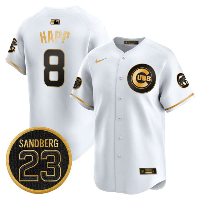 Men's Chicago Cubs 'Ryne Sandberg Tribute' Vapor Premier Limited Jersey V2 white gold #8 Ian Happ
