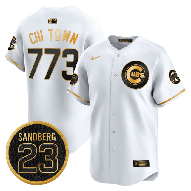 Men's Chicago Cubs 'Ryne Sandberg Tribute' Vapor Premier Limited Jersey V2 whitw gold#773 Chi Town