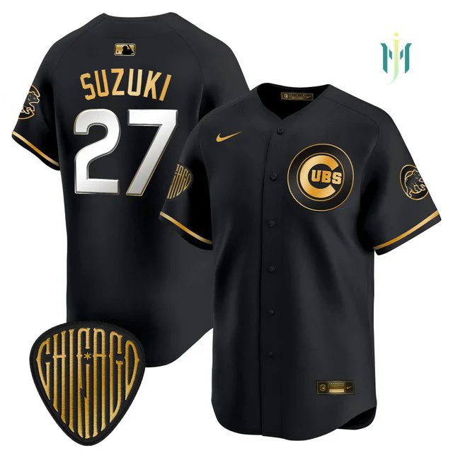 Men's Chicago Cubs 2025 Vapor Premier Limited Jersey BLACK GOLD #27 SEIYA SUZUKI.webp