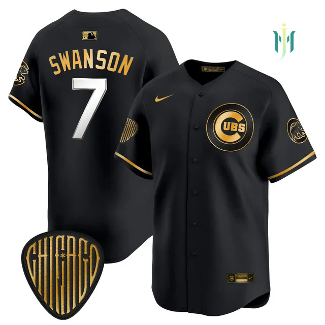 Men's Chicago Cubs 2025 Vapor Premier Limited Jersey BLACK GOLD #7 DANSBY SWANSON.webp