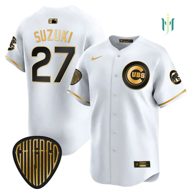Men's Chicago Cubs 2025 Vapor Premier Limited Jersey WHITE GOLD #27 SEIYA SUZUKI.webp