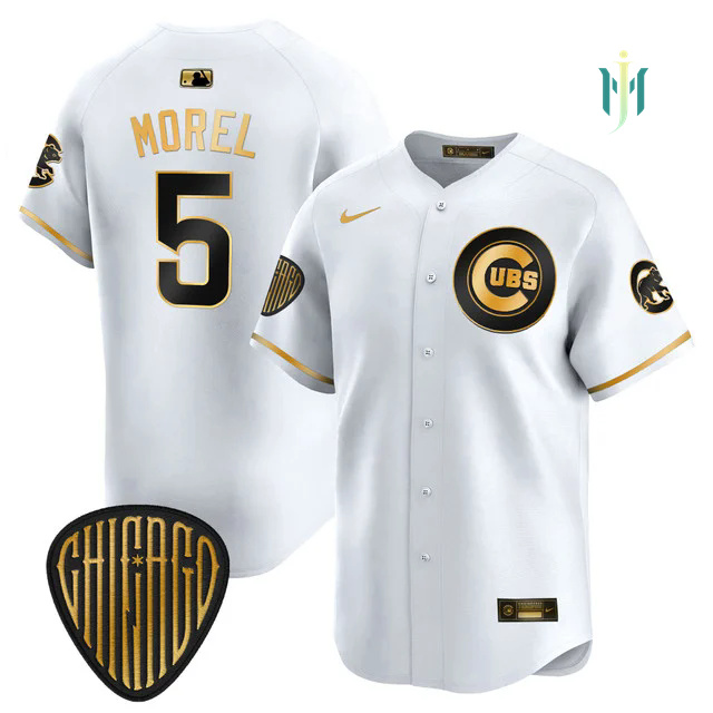 Men's Chicago Cubs 2025 Vapor Premier Limited Jersey WHITE GOLD #5 CHRISTOPHER MOREL.webp
