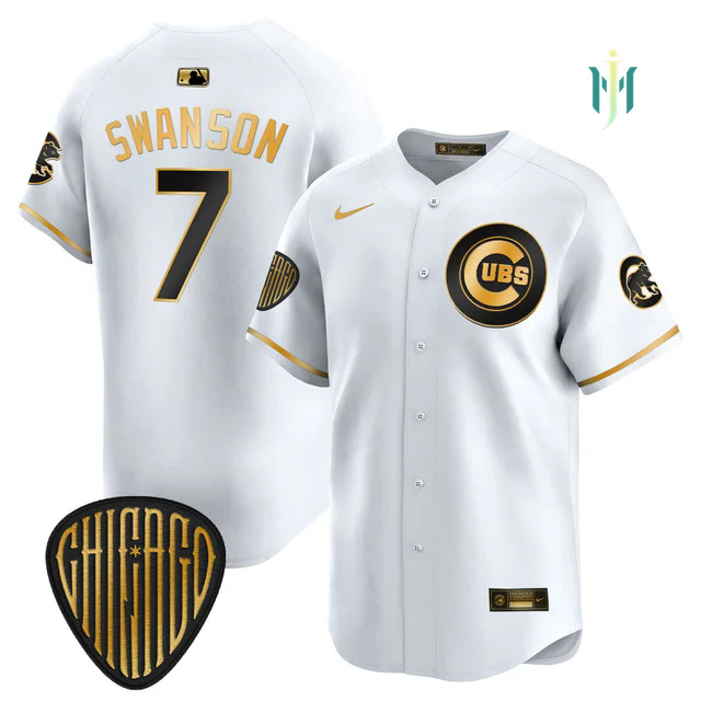 Men's Chicago Cubs 2025 Vapor Premier Limited Jersey WHITE GOLD #7 DANSBY SWANSON.webp