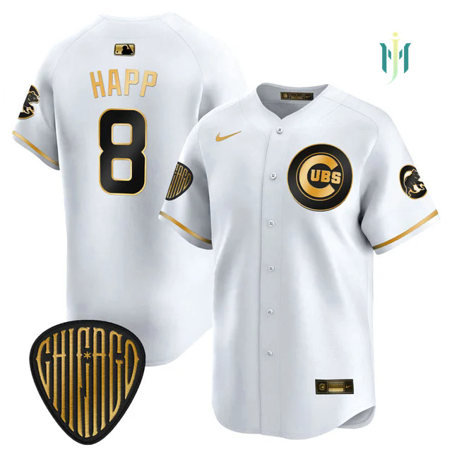 Men's Chicago Cubs 2025 Vapor Premier Limited Jersey WHITE GOLD #8 IAN HAPP.webp