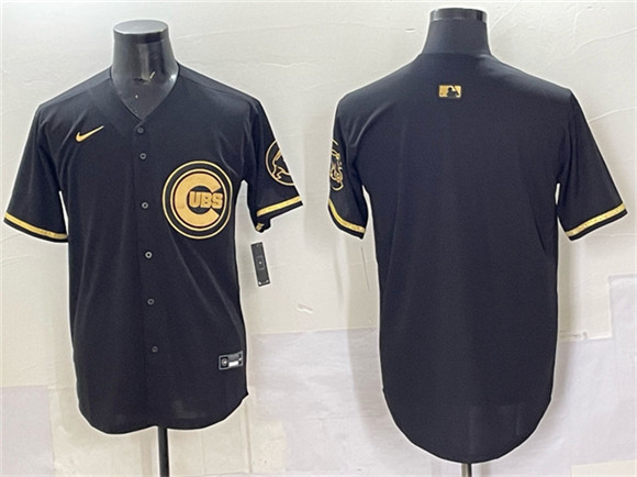 Men's Chicago Cubs Blank Black Gold Limited Stitched Baseball Jersey