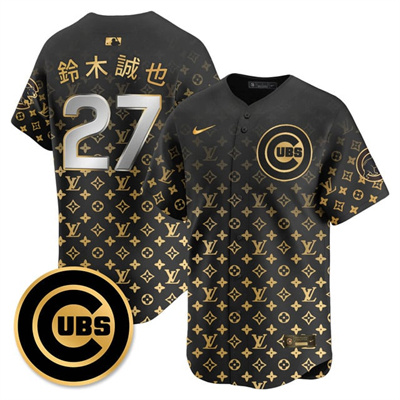Men's Chicago Cubs Luxury Jersey black #27 Seiya Suzuki (kanji)