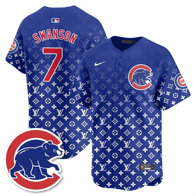 Men's Chicago Cubs Luxury Jersey blue #7 Dansby Swanson