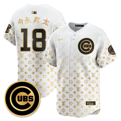 Men's Chicago Cubs Luxury Jersey white gold #18 Shota Imanaga (kanji)