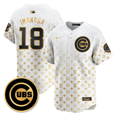 Men's Chicago Cubs Luxury Jersey white gold #18 Shota Imanaga