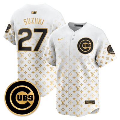 Men's Chicago Cubs Luxury Jersey white gold #27 Seiya Suzuki