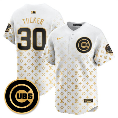 Men's Chicago Cubs Luxury Jersey white gold #30 Kyle Tucker