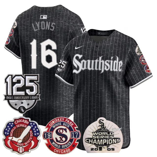 Men's Chicago White Sox 125th Anniversary - World Series Champions Jersey BLACK #16 LYONS