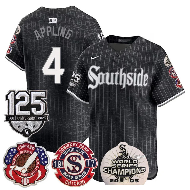 Men's Chicago White Sox 125th Anniversary - World Series Champions Jersey BLACK #4 APPING