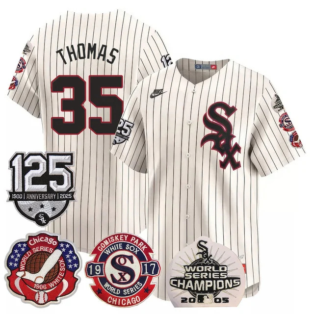 Men's Chicago White Sox 125th Anniversary - World Series Champions Jersey CREAM #35 THOMAS