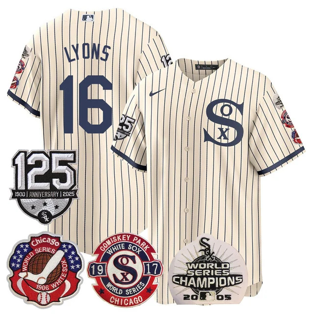 Men's Chicago White Sox 125th Anniversary - World Series Champions Jersey CREAM1 #16 LYONS