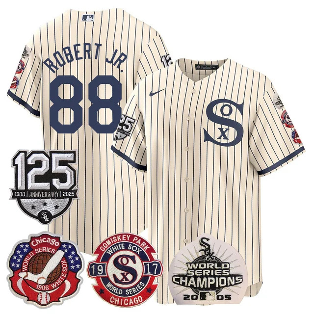 Men's Chicago White Sox 125th Anniversary - World Series Champions Jersey CREAM1 #88 ROBERT JR.